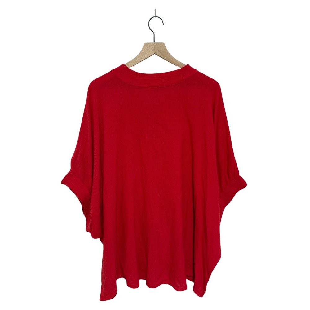 Oh My Gauze Red Cotton Gauze Button Front Oversized Blouse Sz XL - Picture 3 of 10